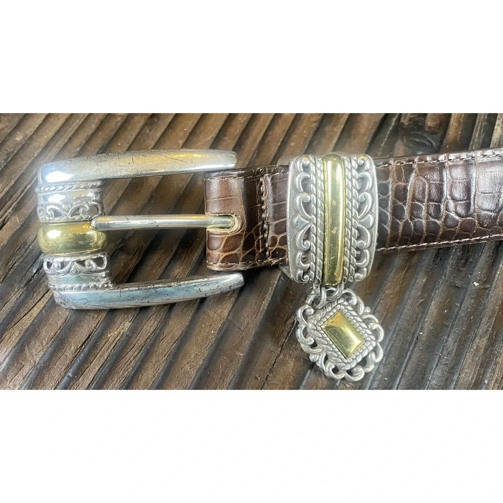 Brighton Women's Brown Belt w/ Gold & Silver Buckle & charm  Size Med (30)